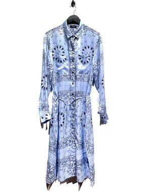 Amiri Blue Silk Bandana Print Shirt Dress